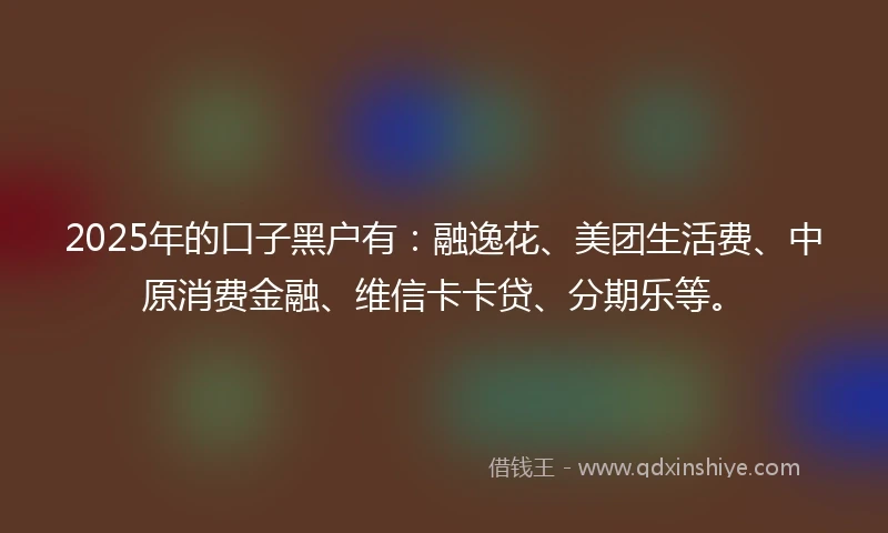 2025年的口子黑户有：融逸花、美团生活费、中原消费金融、维信卡卡贷、分期乐等。