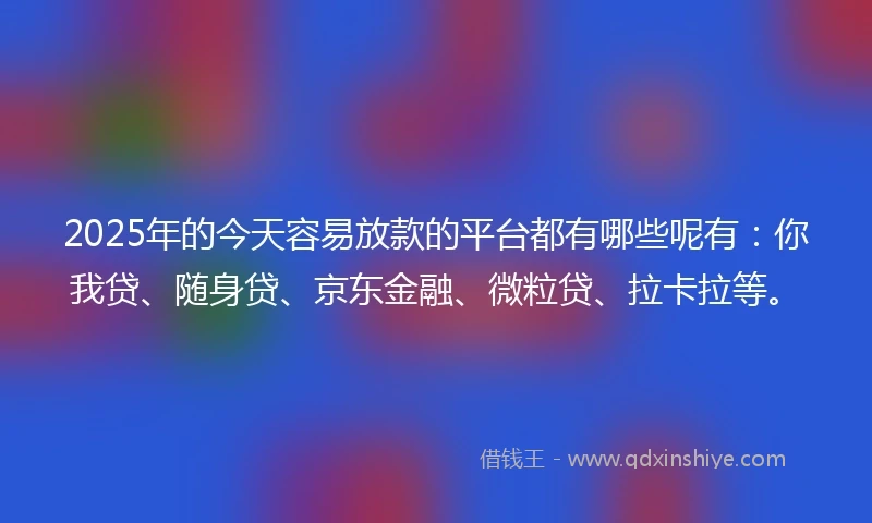 2025年的今天容易放款的平台都有哪些呢有：你我贷、随身贷、京东金融、微粒贷、拉卡拉等。