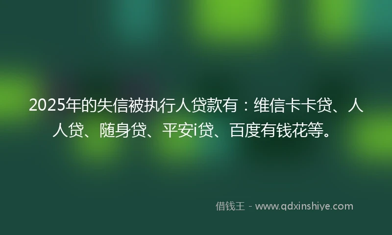 2025年的失信被执行人贷款有：维信卡卡贷、人人贷、随身贷、平安i贷、百度有钱花等。