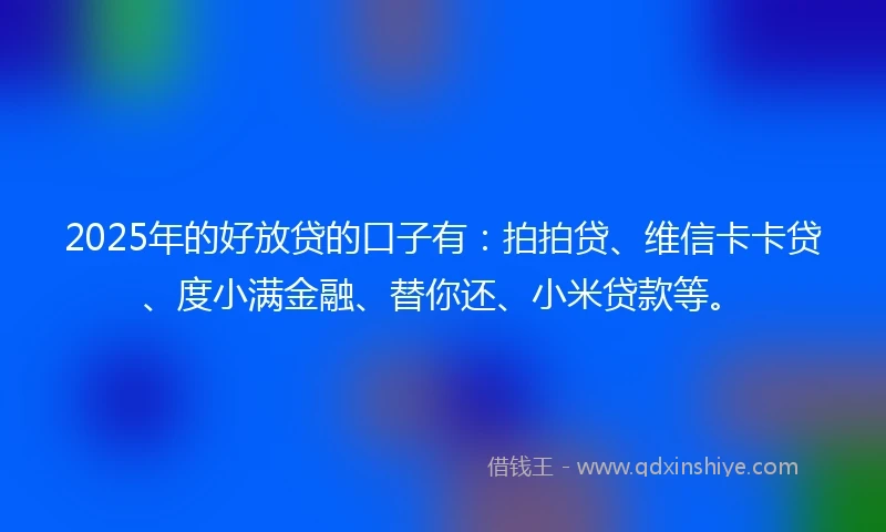 2025年的好放贷的口子有:拍拍贷、维信卡卡贷、度小满金融、替你还、小米贷款等。
