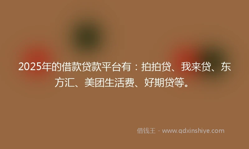 2025年的借款贷款平台有：拍拍贷、我来贷、东方汇、美团生活费、好期贷等。