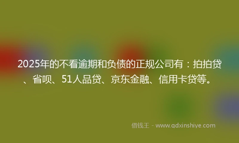 2025年的不看逾期和负债的正规公司有：拍拍贷、省呗、51人品贷、京东金融、信用卡贷等。