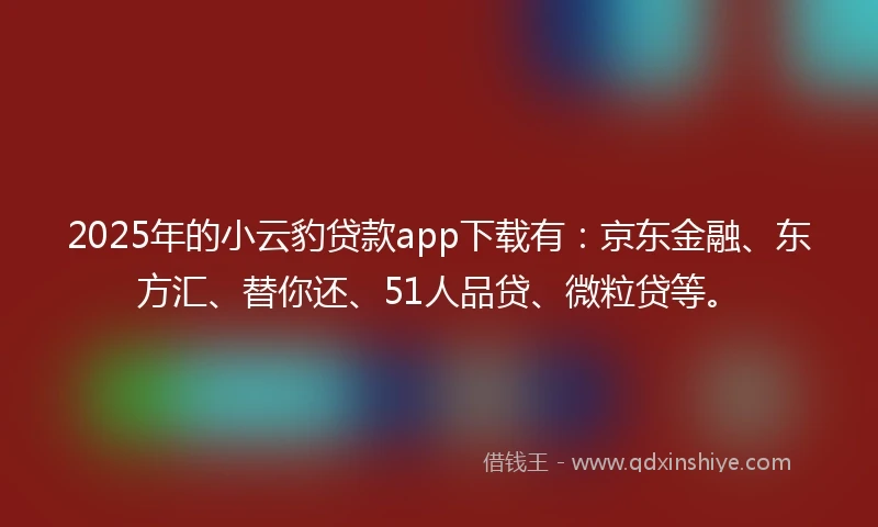 2025年的小云豹贷款app下载有：京东金融、东方汇、替你还、51人品贷、微粒贷等。