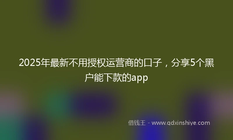 2025年最新不用授权运营商的口子，分享5个黑户能下款的app