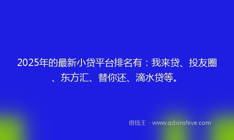2025年的最新小贷平台排名有：我来贷、投友圈、东方汇、替你还、滴水贷等。