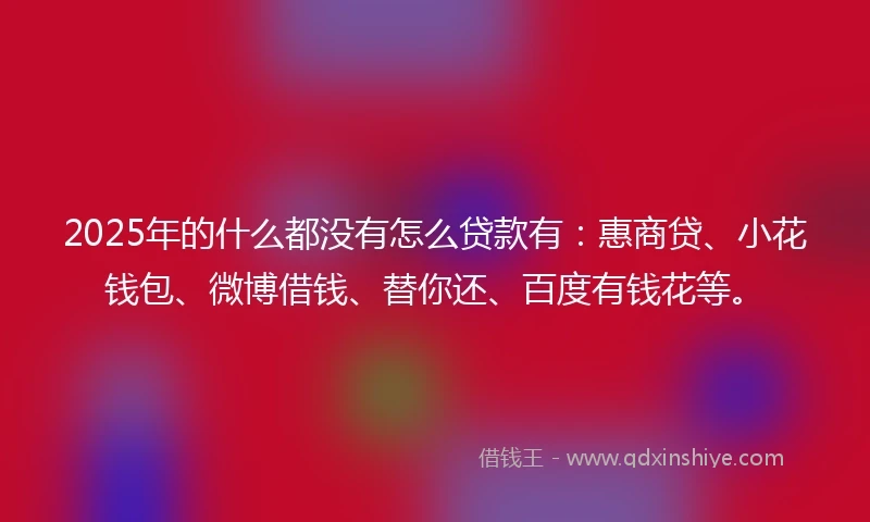 2025年的什么都没有怎么贷款有：惠商贷、小花钱包、微博借钱、替你还、百度有钱花等。