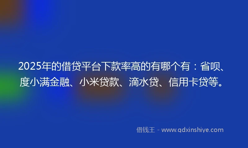 2025年的借贷平台下款率高的有哪个有：省呗、度小满金融、小米贷款、滴水贷、信用卡贷等。