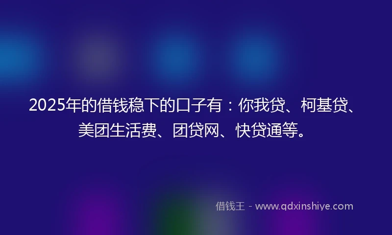 2025年的借钱稳下的口子有：你我贷、柯基贷、美团生活费、团贷网、快贷通等。