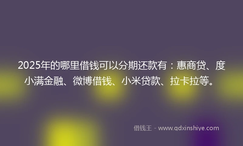 2025年的哪里借钱可以分期还款有：惠商贷、度小满金融、微博借钱、小米贷款、拉卡拉等。