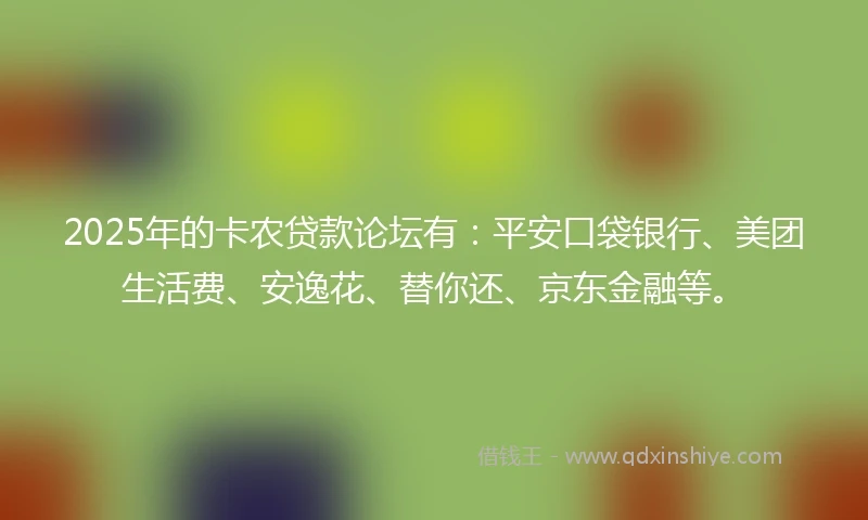 2025年的卡农贷款论坛有：平安口袋银行、美团生活费、安逸花、替你还、京东金融等。