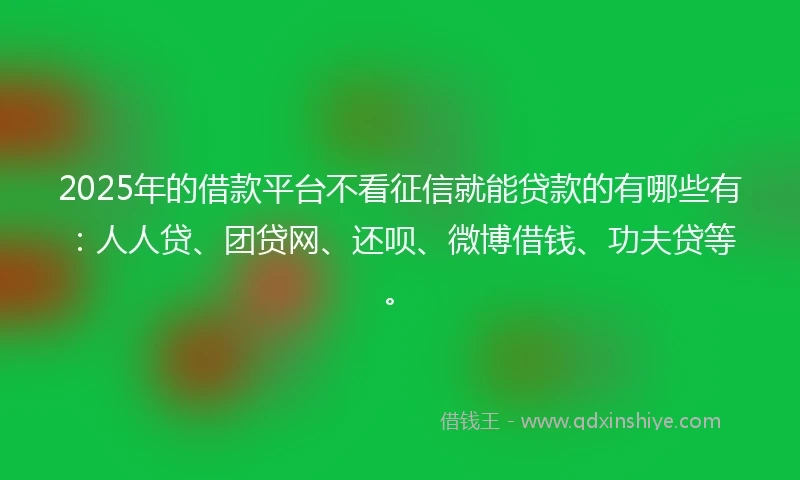2025年的借款平台不看征信就能贷款的有哪些有：人人贷、团贷网、还呗、微博借钱、功夫贷等。