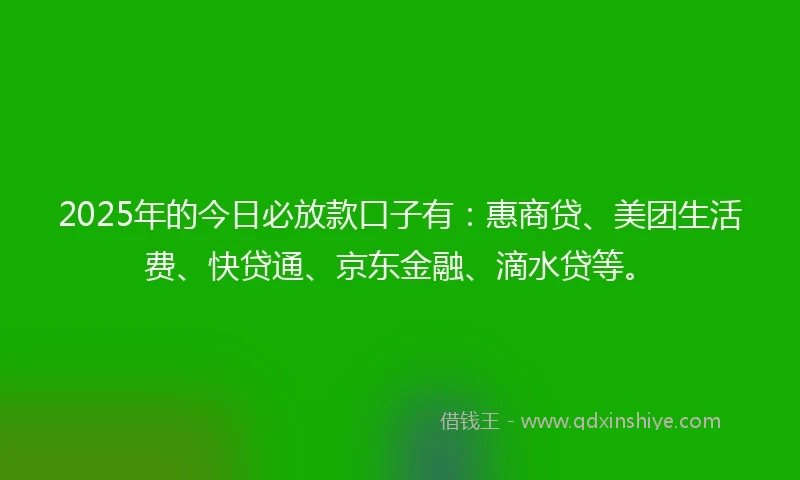 2025年的今日必放款口子有：惠商贷、美团生活费、快贷通、京东金融、滴水贷等。