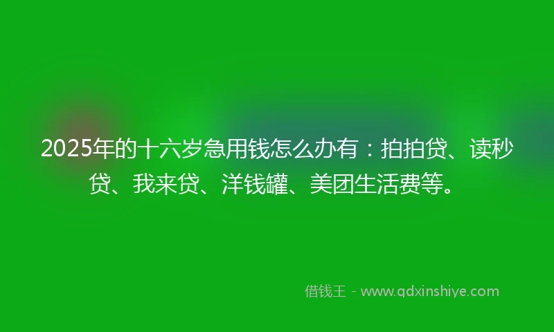 2025年的十六岁急用钱怎么办有：拍拍贷、读秒贷、我来贷、洋钱罐、美团生活费等。