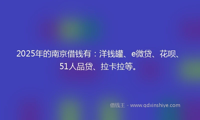 2025年的南京借钱有：洋钱罐、e微贷、花呗、51人品贷、拉卡拉等。