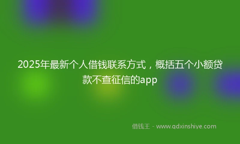 2025年最新个人借钱联系方式，概括五个小额贷款不查征信的app