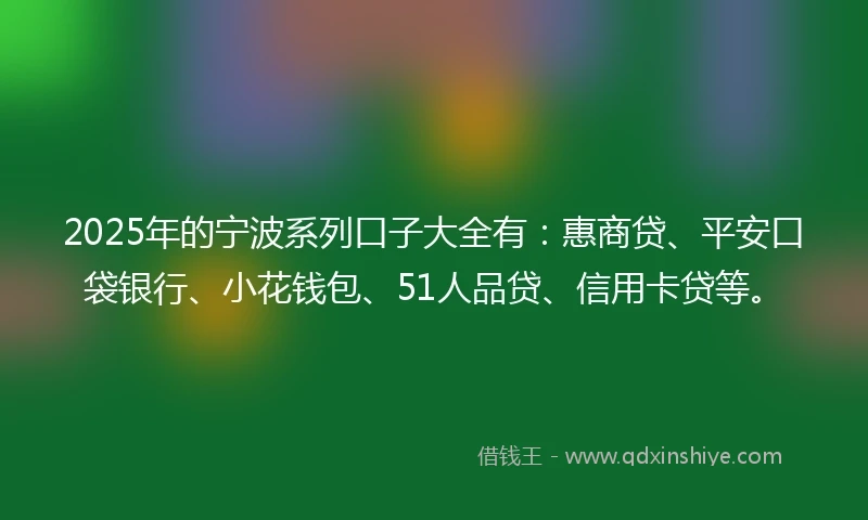 2025年的宁波系列口子大全有：惠商贷、平安口袋银行、小花钱包、51人品贷、信用卡贷等。