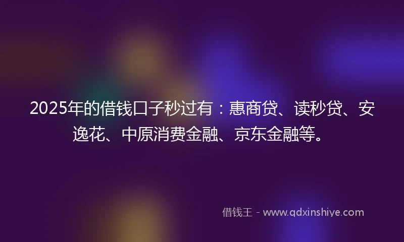 2025年的借钱口子秒过有：惠商贷、读秒贷、安逸花、中原消费金融、京东金融等。