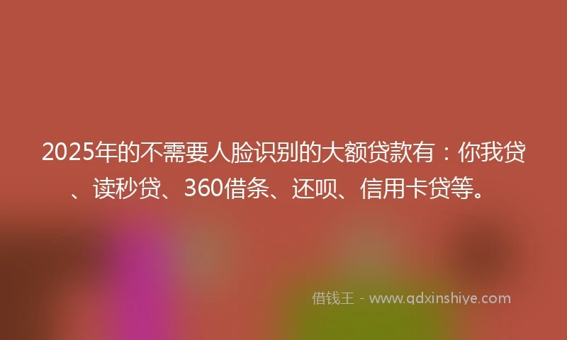 2025年的不需要人脸识别的大额贷款有：你我贷、读秒贷、360借条、还呗、信用卡贷等。