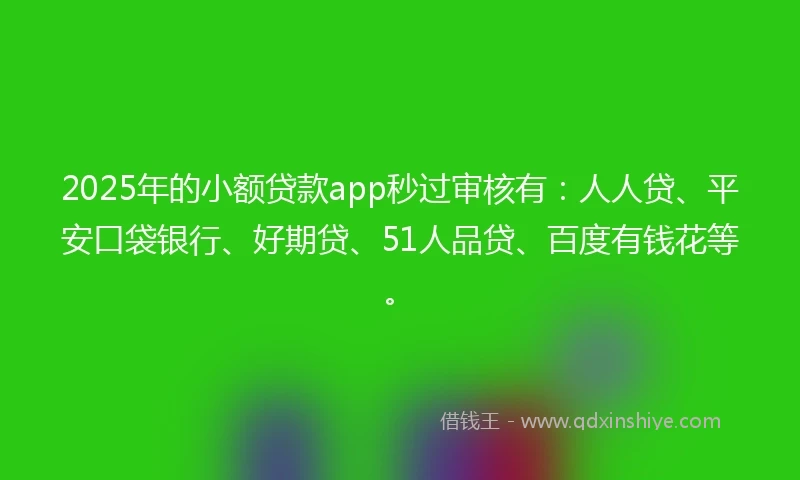 2025年的小额贷款app秒过审核有：人人贷、平安口袋银行、好期贷、51人品贷、百度有钱花等。