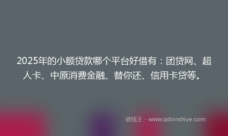 2025年的小额贷款哪个平台好借有：团贷网、超人卡、中原消费金融、替你还、信用卡贷等。