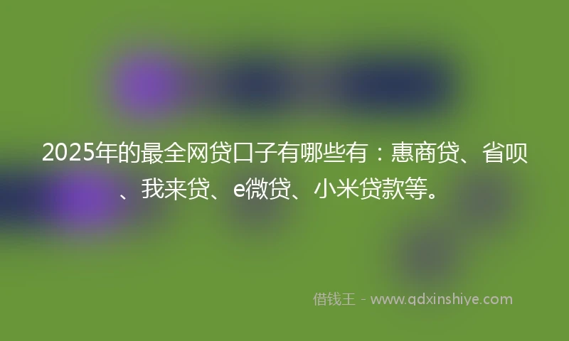 2025年的最全网贷口子有哪些有：惠商贷、省呗、我来贷、e微贷、小米贷款等。