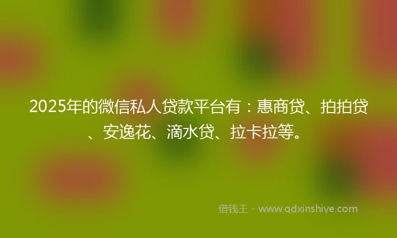 2025年的微信私人贷款平台有：惠商贷、拍拍贷、安逸花、滴水贷、拉卡拉等。