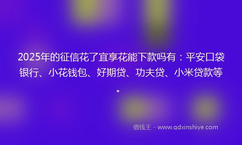 2025年的征信花了宜享花能下款吗有：平安口袋银行、小花钱包、好期贷、功夫贷、小米贷款等。