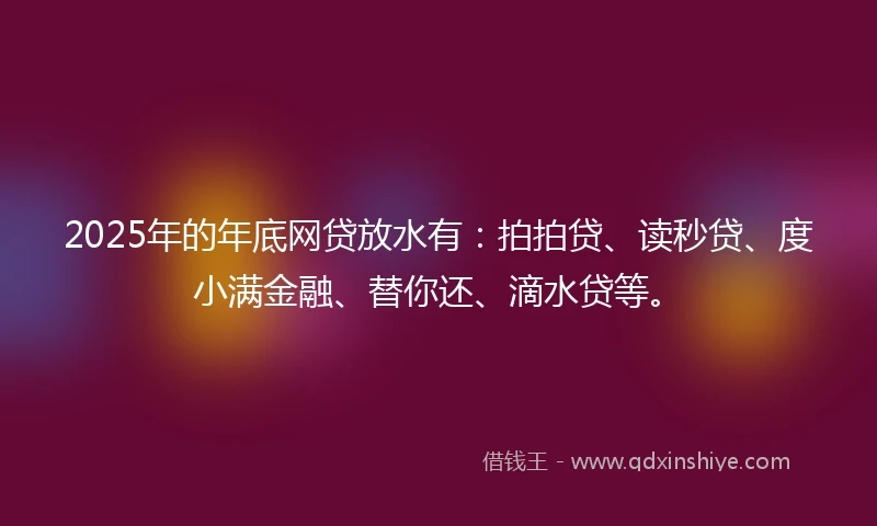 2025年的年底网贷放水有：拍拍贷、读秒贷、度小满金融、替你还、滴水贷等。