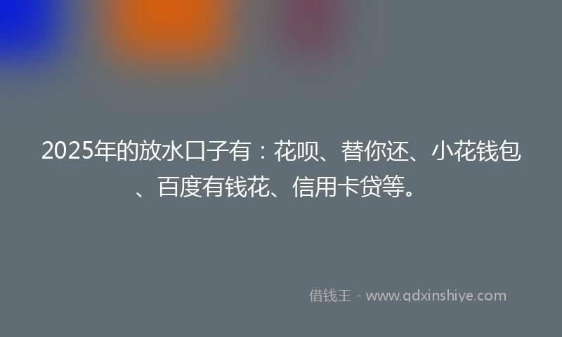 2025年的放水口子有：花呗、替你还、小花钱包、百度有钱花、信用卡贷等。