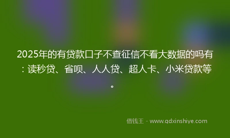 2025年的有贷款口子不查征信不看大数据的吗有：读秒贷、省呗、人人贷、超人卡、小米贷款等。