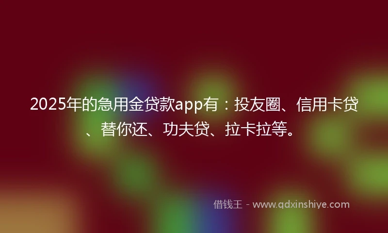 2025年的急用金贷款app有：投友圈、信用卡贷、替你还、功夫贷、拉卡拉等。
