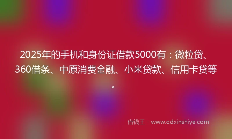 2025年的手机和身份证借款5000有：微粒贷、360借条、中原消费金融、小米贷款、信用卡贷等。