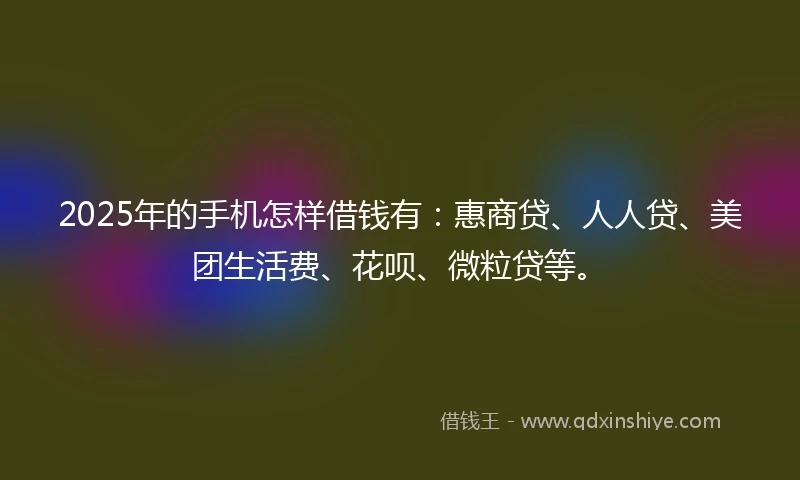 2025年的手机怎样借钱有：惠商贷、人人贷、美团生活费、花呗、微粒贷等。