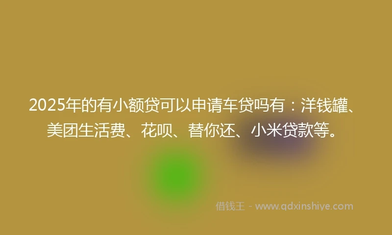 2025年的有小额贷可以申请车贷吗有：洋钱罐、美团生活费、花呗、替你还、小米贷款等。