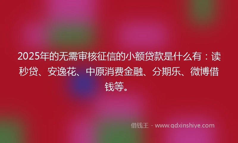 2025年的无需审核征信的小额贷款是什么有：读秒贷、安逸花、中原消费金融、分期乐、微博借钱等。