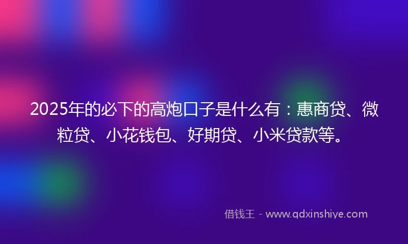 2025年的必下的高炮口子是什么有：惠商贷、微粒贷、小花钱包、好期贷、小米贷款等。