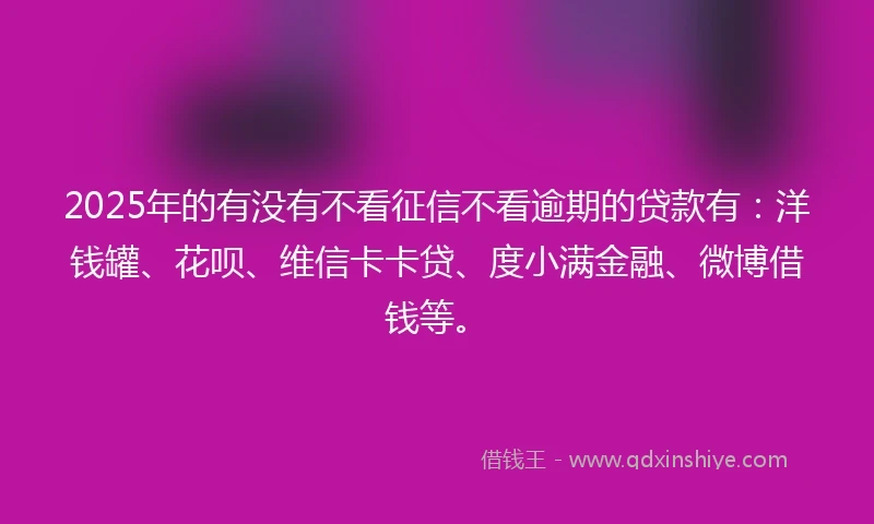 2025年的有没有不看征信不看逾期的贷款有：洋钱罐、花呗、维信卡卡贷、度小满金融、微博借钱等。