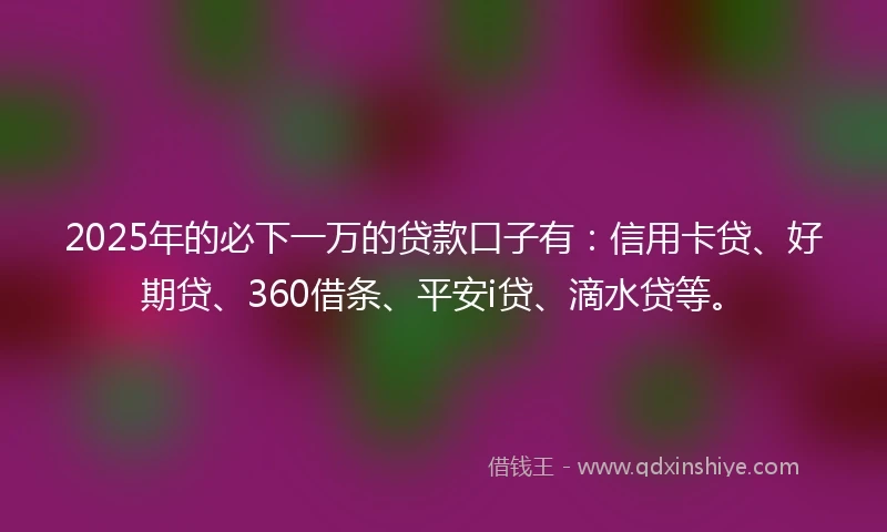 2025年的必下一万的贷款口子有：信用卡贷、好期贷、360借条、平安i贷、滴水贷等。