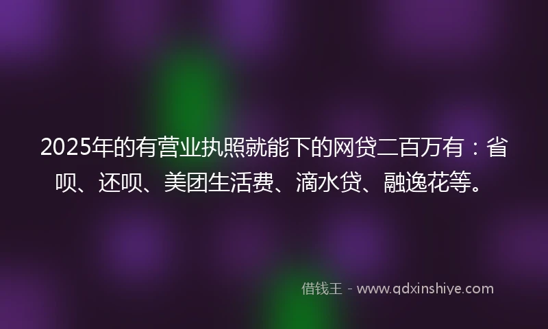 2025年的有营业执照就能下的网贷二百万有：省呗、还呗、美团生活费、滴水贷、融逸花等。