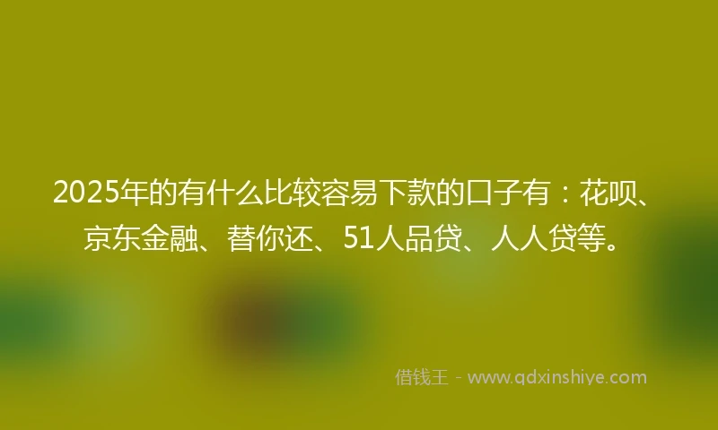 2025年的有什么比较容易下款的口子有：花呗、京东金融、替你还、51人品贷、人人贷等。