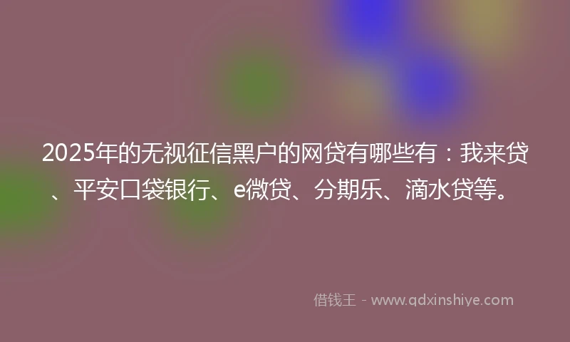 2025年的无视征信黑户的网贷有哪些有：我来贷、平安口袋银行、e微贷、分期乐、滴水贷等。