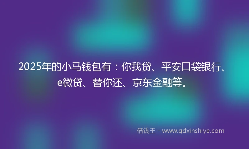 2025年的小马钱包有：你我贷、平安口袋银行、e微贷、替你还、京东金融等。