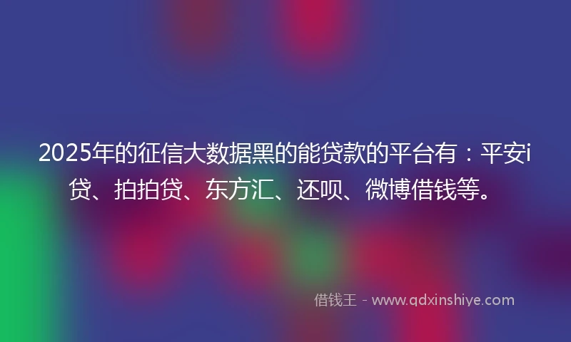 2025年的征信大数据黑的能贷款的平台有：平安i贷、拍拍贷、东方汇、还呗、微博借钱等。
