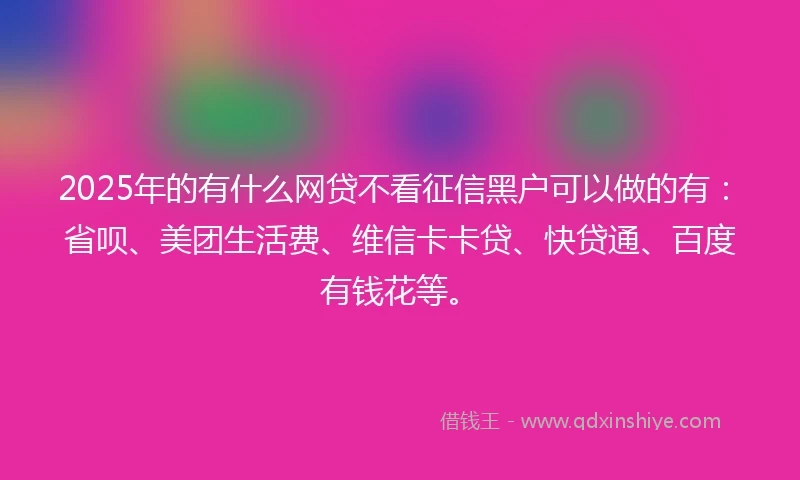 2025年的有什么网贷不看征信黑户可以做的有：省呗、美团生活费、维信卡卡贷、快贷通、百度有钱花等。