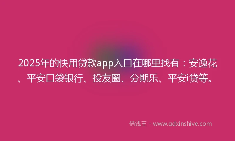 2025年的快用贷款app入口在哪里找有：安逸花、平安口袋银行、投友圈、分期乐、平安i贷等。