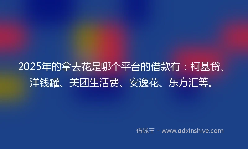 2025年的拿去花是哪个平台的借款有：柯基贷、洋钱罐、美团生活费、安逸花、东方汇等。