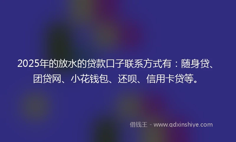 2025年的放水的贷款口子联系方式有：随身贷、团贷网、小花钱包、还呗、信用卡贷等。