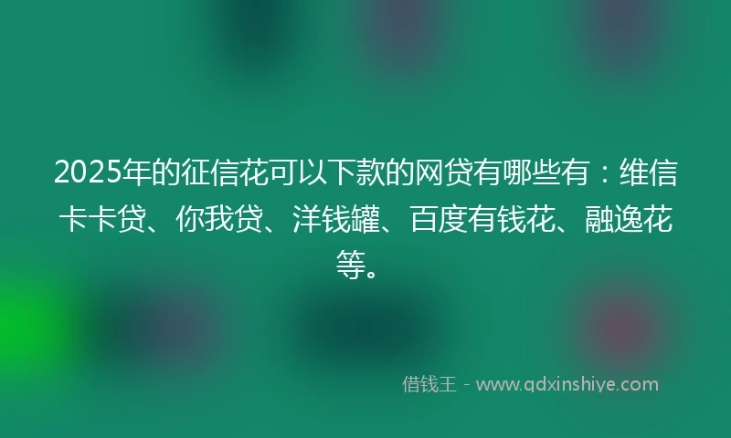 2025年的征信花可以下款的网贷有哪些有：维信卡卡贷、你我贷、洋钱罐、百度有钱花、融逸花等。
