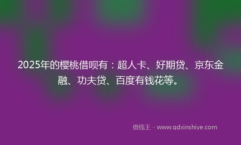 2025年的樱桃借呗有：超人卡、好期贷、京东金融、功夫贷、百度有钱花等。
