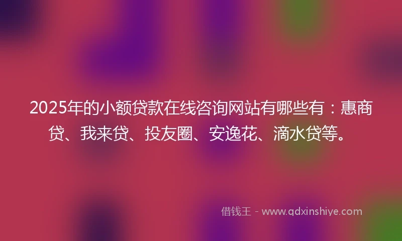 2025年的小额贷款在线咨询网站有哪些有:惠商贷、我来贷、投友圈、安逸花、滴水贷等。